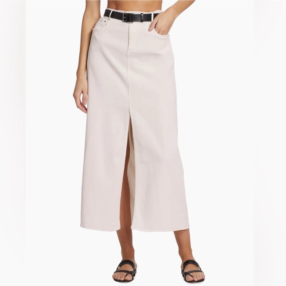 NEW! Splendid Rhiannon Denim Maxi Skirt Front Slit Cream Light Distress Small